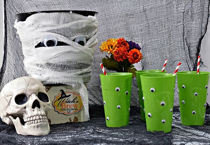 Halloween Mummy Punch Bowl & Wiggle Eye Cups