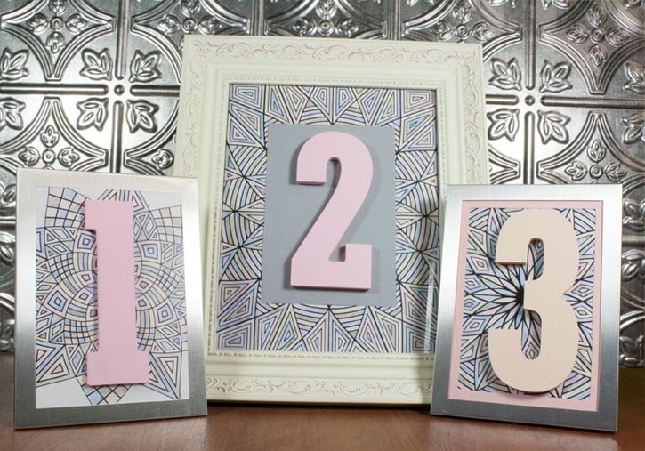 DIY Wedding Table Numbers with Coloring Book Pages